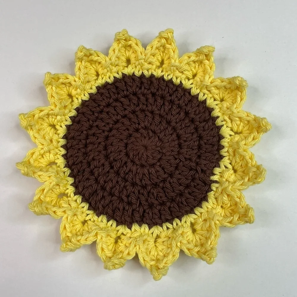 Sunflower Cup Mug Coasters Set of 4 Handcrafted Crochet by Seller Yellow Brown